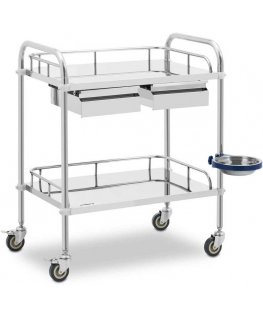 Steinberg Systems laboratoorne kosmeetiline ravikäru, valmistatud terasest, 2 riiulit, 2 sahtlit, mõõtmed 65 x 60 x 86 cm, kaal 