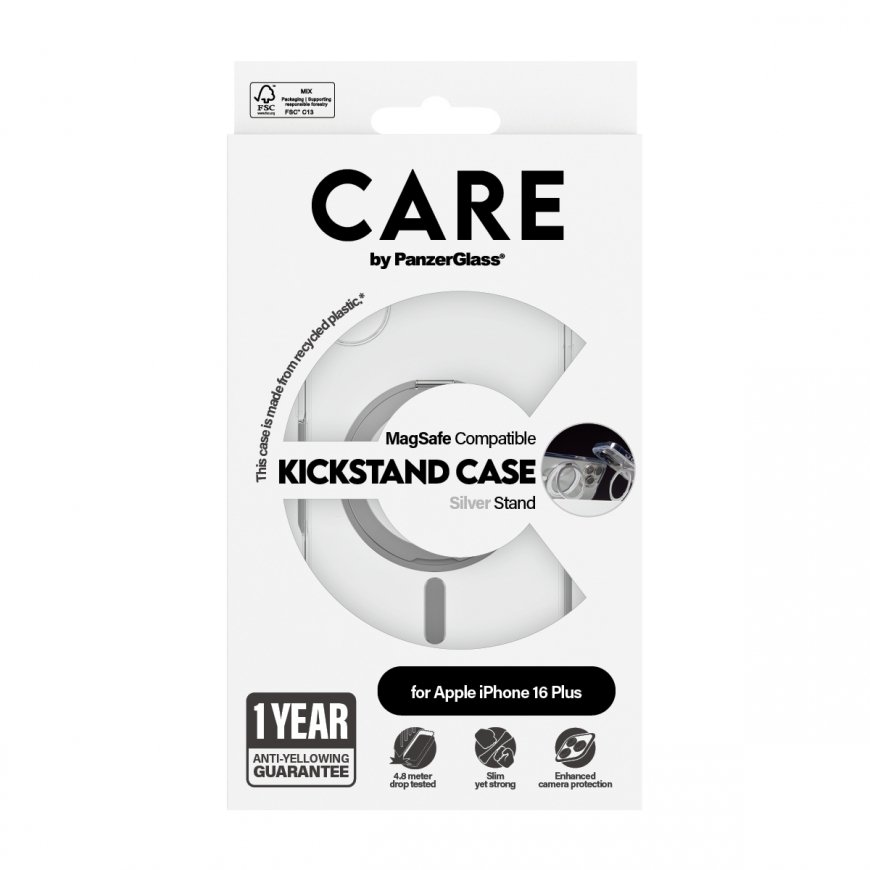 PanzerGlass CARE by ® Feature Case Transparent w. Silver Kickstand & MagSafe iPhone 16 Plus – 3