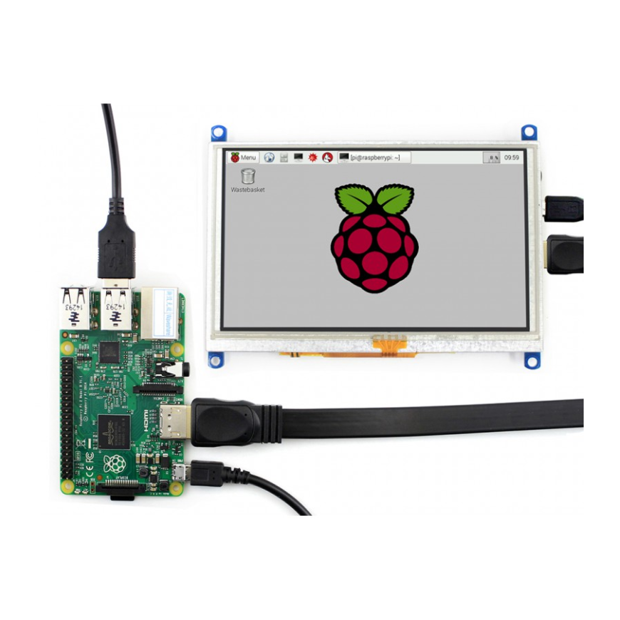 Waveshare Touchscreen LCD for Raspberry Pi 3B+/3B/2B/B+ Microcomputer - 5" 800x480px HDMI + USB – 4