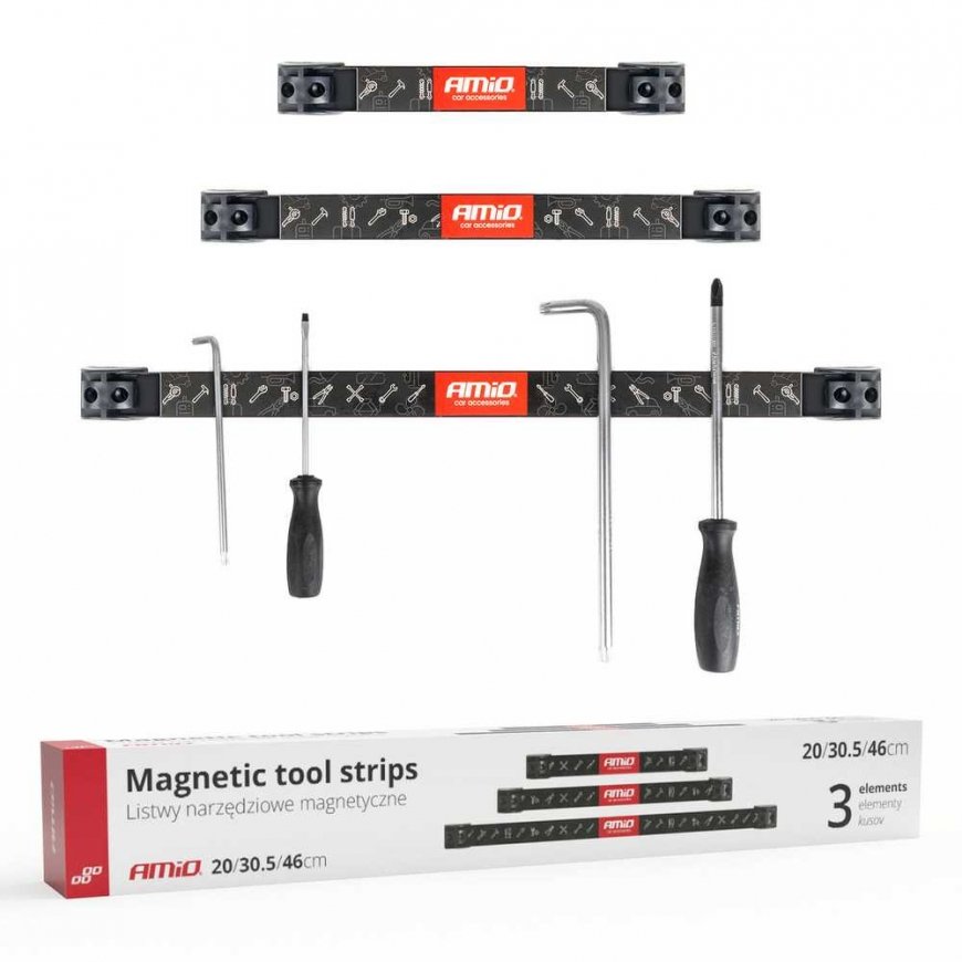 Magnetic tool holder strips 1x20cm 1x30.5cm 1x46cm set amio-04263