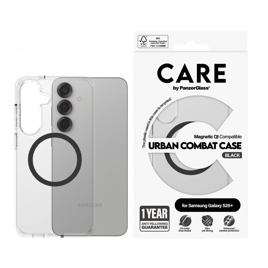 PanzerGlass CARE by ® Flagship Case Transparent Urban Combat w. Black Qi Compatible Samsung Galaxy S – 2