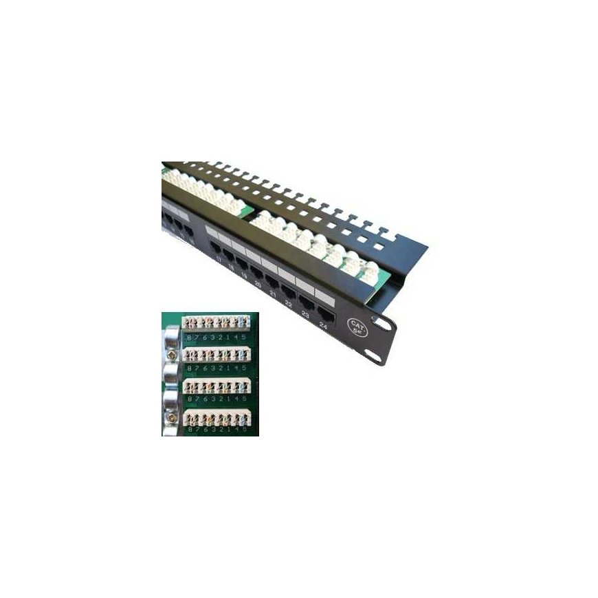 DATACOM Patch panel 19" UTP 24 port CAT5E LSA 1U BK (3x8p) top glow – 2
