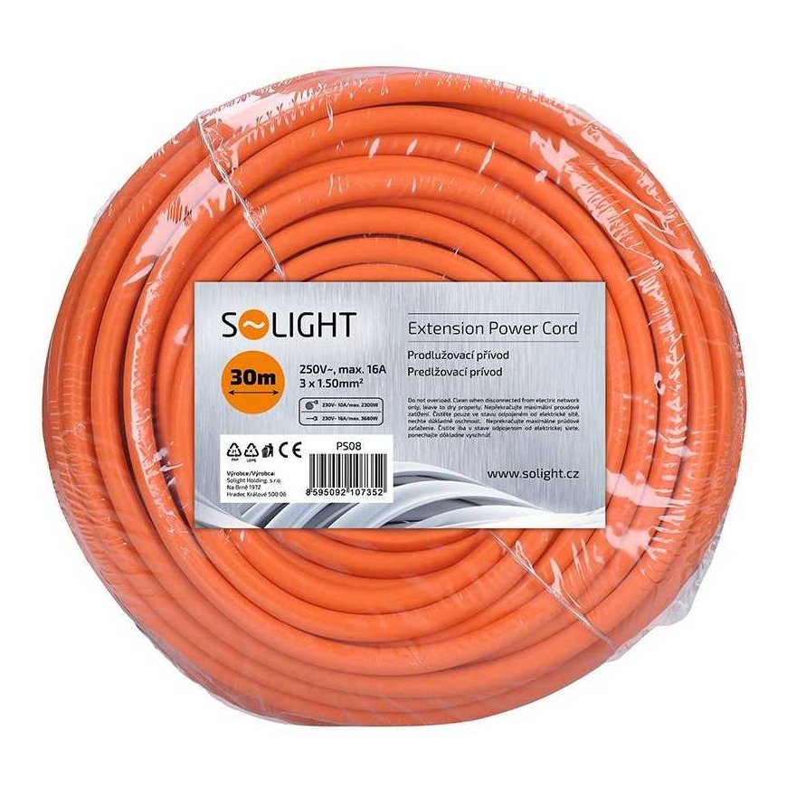 Solight extension cable - connector, 1 socket, 30 m, 3 x 1.5 mm2, orange – 3