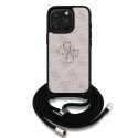 Guess PU 4G Metal Logo Crossbody Strap vāciņš, kas paredzēts Apple iPhone 15 Pro rozā krāsā