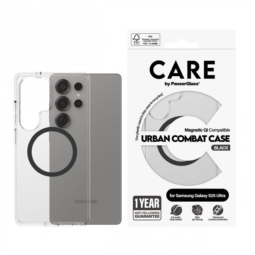 PanzerGlass CARE by ® Flagship Case Transparent Urban Combat w. Black Qi Compatible Samsung Galaxy S – 2