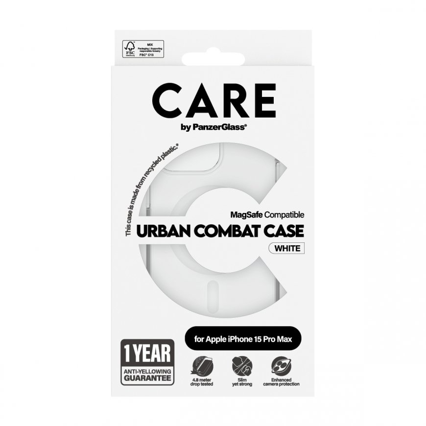PanzerGlass CARE by ® Flagship Case Transparent Urban Combat w. White MagSafe iPhone 15 Pro Max – 3