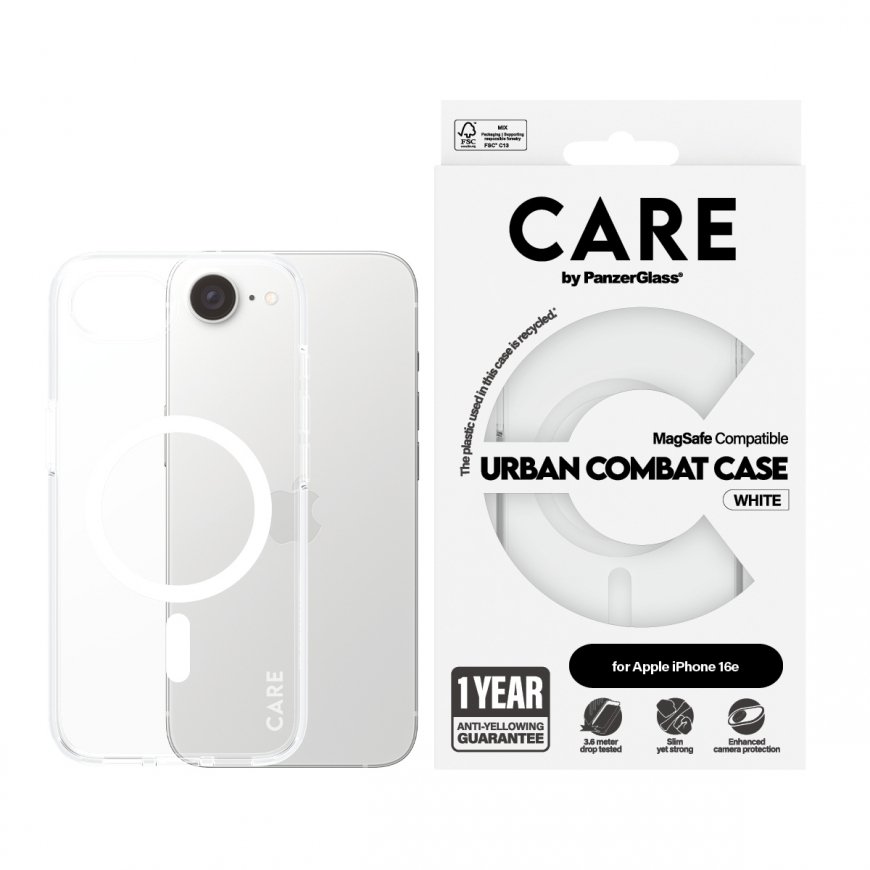 PanzerGlass CARE by ® Flagship Case Transparent Urban Combat w. White Qi Compatible iPhone 16e – 4