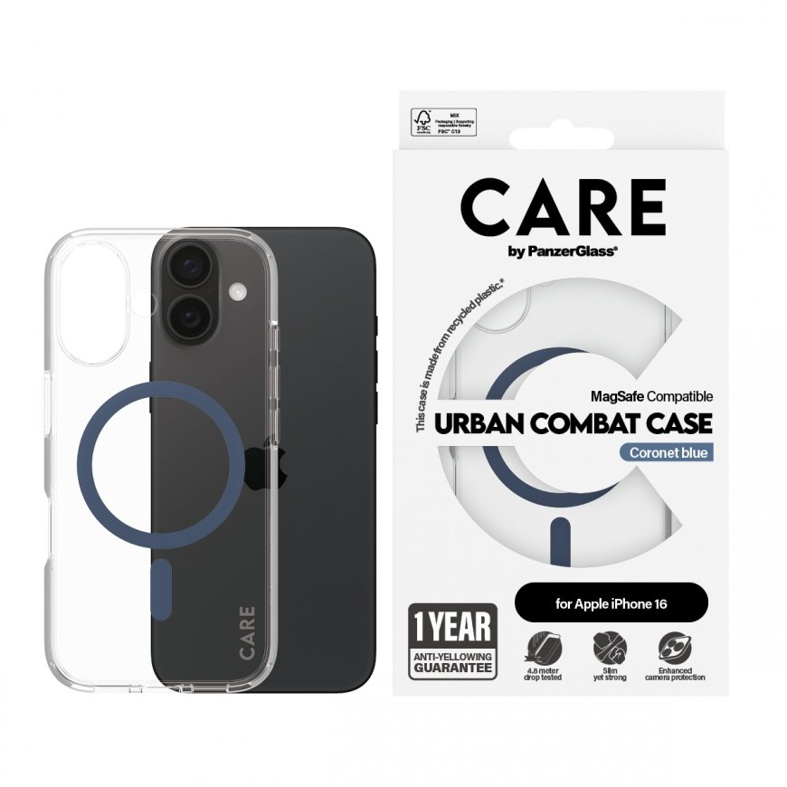 PanzerGlass CARE by ® Flagship Case Transparent Urban Combat w. Blue MagSafe iPhone 16 mobiliojo tel – 2