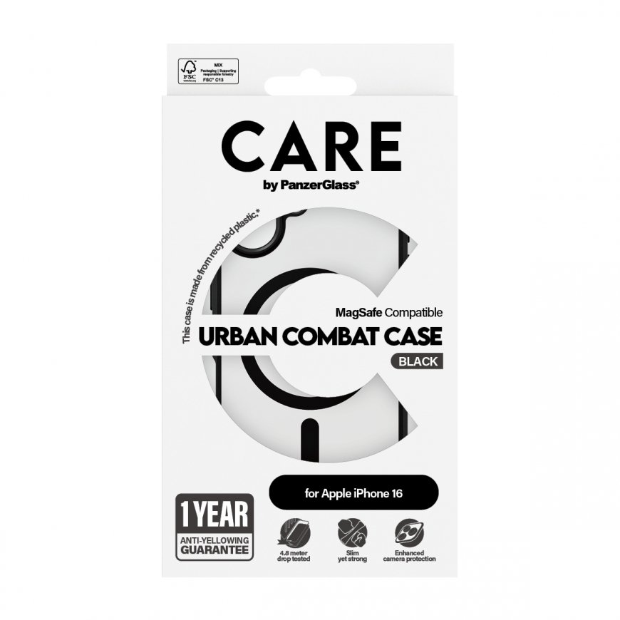 PanzerGlass CARE by ® Flagship Case Transparent Urban Combat w. Black Frame & MagSafe iPhone 16 – 3
