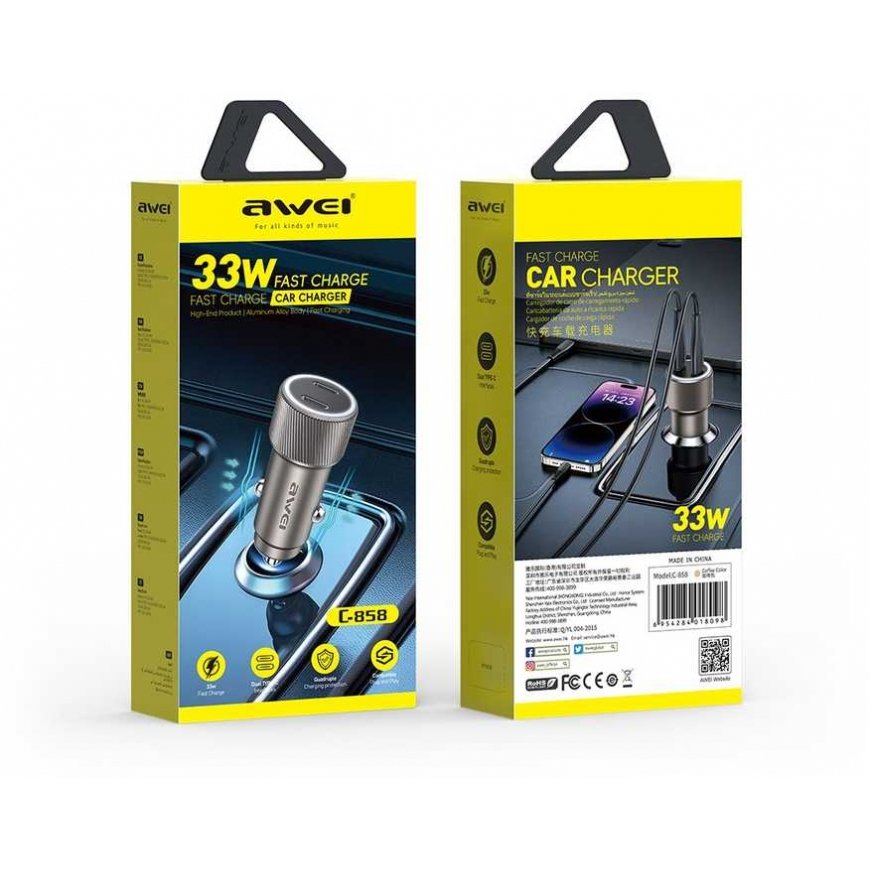 Awei C-858 33W 2xUSB-C Car Charger Black – 2