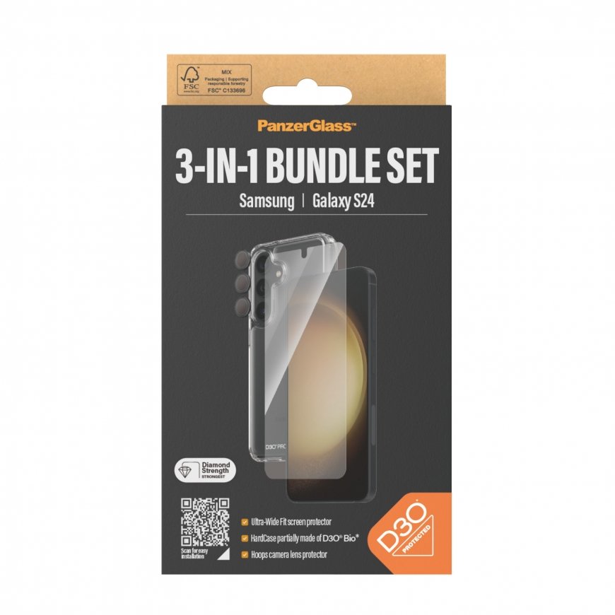 PanzerGlass ® 3-in-1 Protection Pack Samsung Galaxy S24 | Ultra-Wide Fit w. EasyAligner Kirkas näytö – 3
