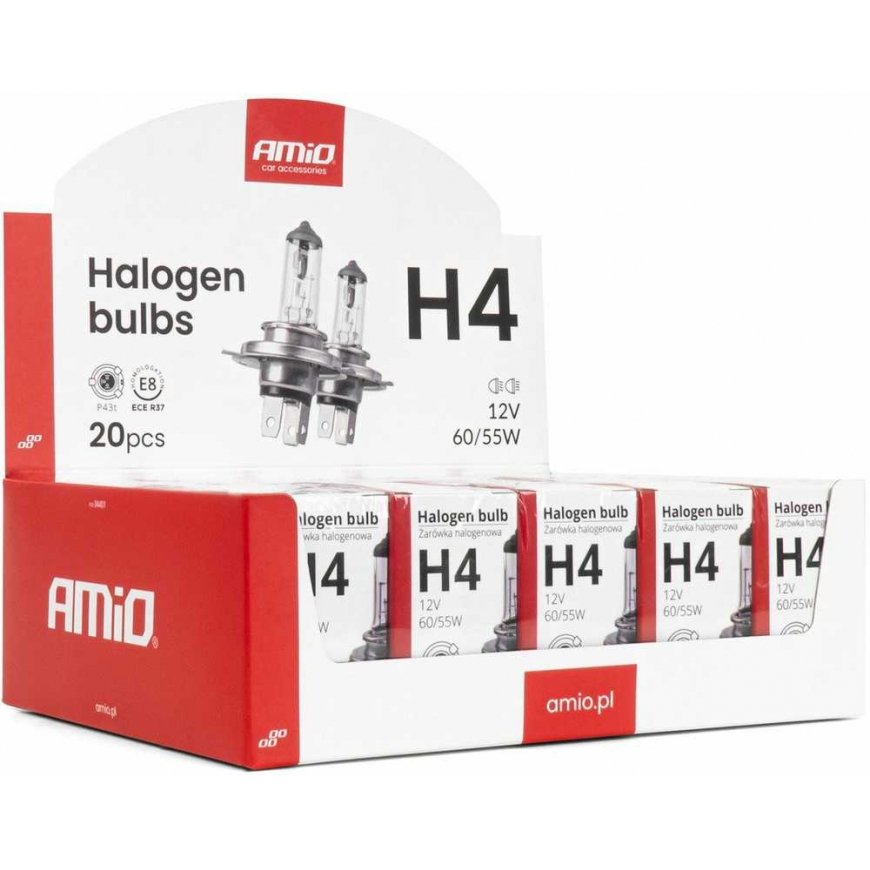 Halogen bulb set H4 12V 60/55W UV filter (E8) 20 pcs. AMIO-04401 – 2