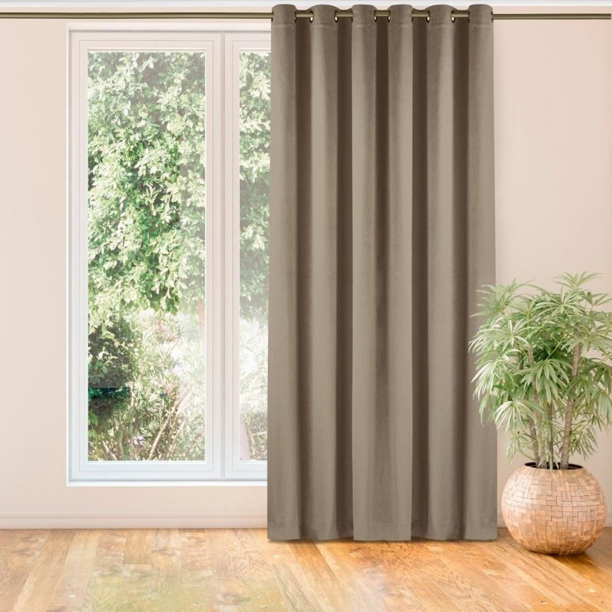 Užuolaida VILA smėlio spalvos, klasikinio auksinio auksinio aksomo su metalinėmis kilpelėmis, 200x270 HOMEDE – 2