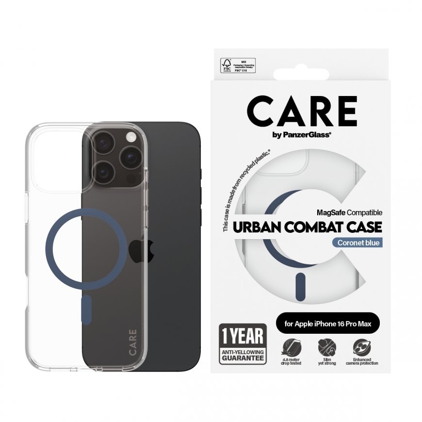 PanzerGlass CARE by ® Flagship Case Transparent Urban Combat w. Blue MagSafe iPhone 16 Pro Max mobil – 2