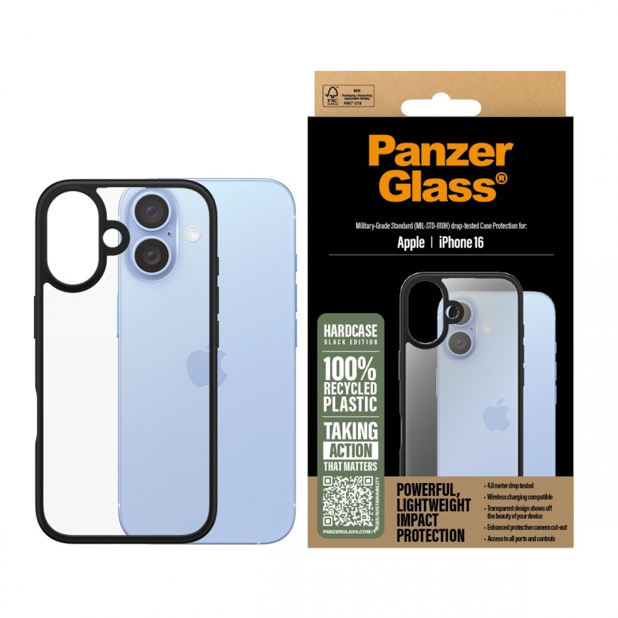 PanzerGlass ® HardCase Transparent w. Black Frame iPhone 16 mobiliojo telefono dėklas Permatomas – 2