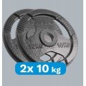 Ketaus olimpinių svarmenų rinkinys 2 x 10 kg, 51 mm skylė, plokštė su rankenomis, REBEL ACTIVE