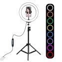 Puluz 1,1m Tripod Mount + 10 inch 26cm RGBW LED Ring Vlogging Video Light Live PKT3044