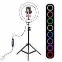 Puluz 1,1m Tripod Mount + 10 inch 26cm RGBW LED Ring Vlogging Video Light Live PKT3044