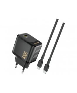 Dudao A28CEU Adapteris 45W 1xUSB-C (1m USB-C į USB-C kabelis įtrauktas) Juodas
