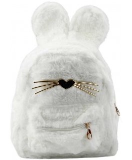 Children's backpack "Lean" with fluffy plush rabbit ears, nose, whiskers, and White 3L 22cm