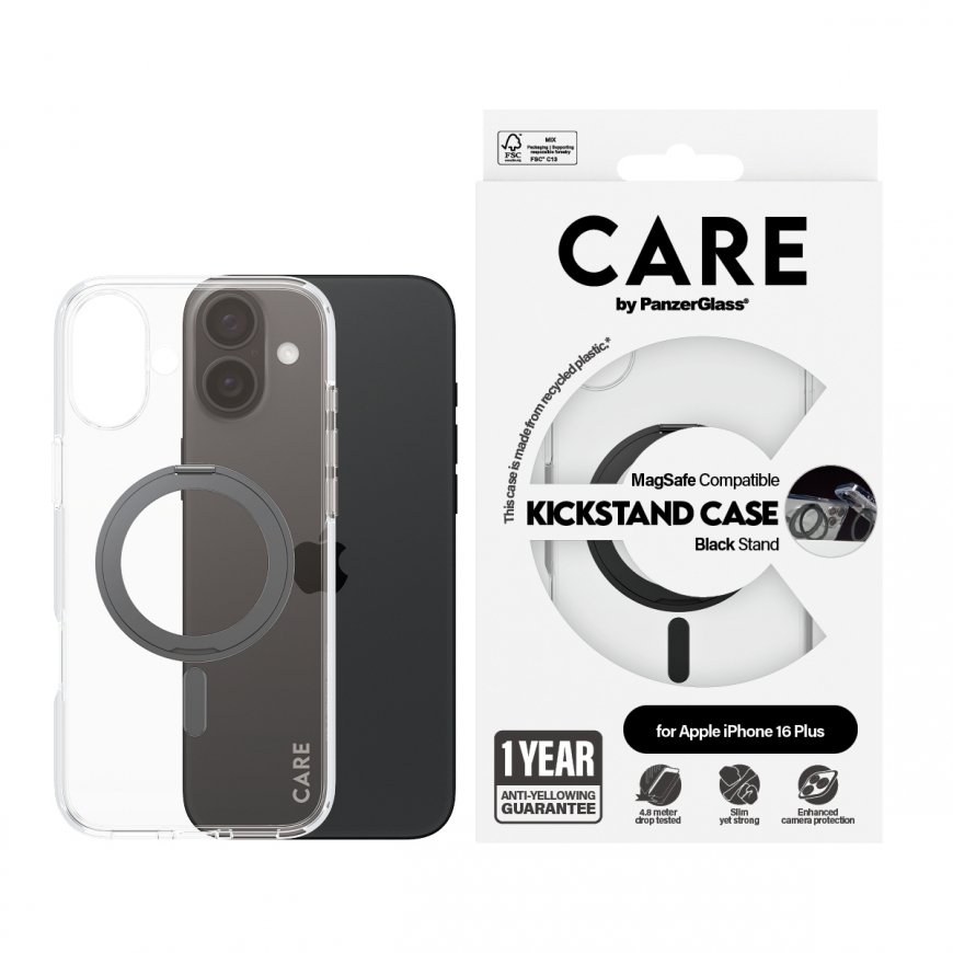 PanzerGlass CARE by ® Feature Case Transparent w. Black Kickstand & MagSafe iPhone 16 Plus mobile ph – 2