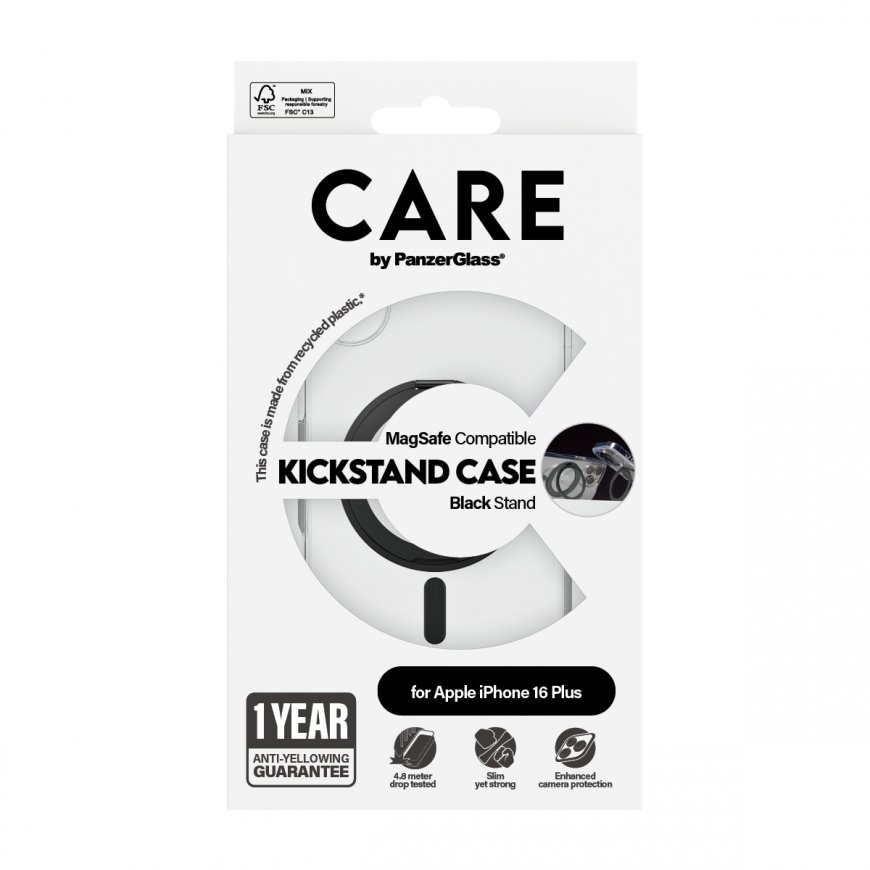 PanzerGlass CARE by ® Feature Case Transparent w. Black Kickstand & MagSafe iPhone 16 Plus – 3