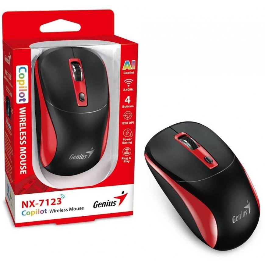 Mouse GENIUS NX-7123 BlackRed/ 1200 dpi/ wireless/ Copilot/ 4 buttons/ black/ red
