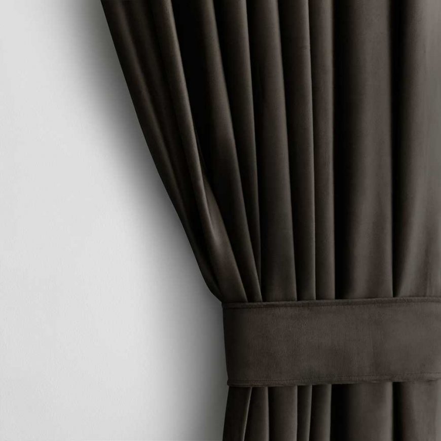 Aizkari VELVET krāsā brūnā stilā klasiskā lente materiāla veids - tekstils aksoms 140x245 AmeliaHome