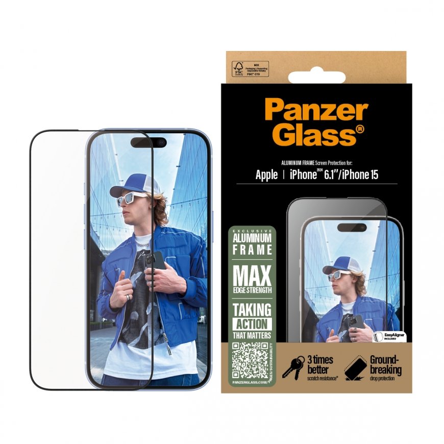 PanzerGlass ® Screen Protector Aluminum Frame iPhone 16 | 15 | Ultra-Wide Fit – 4