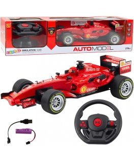 Lean Toys Nuotolinio valdymo RC lenktyninio automobilio vairo šviesos garsai 1:12 raudoni