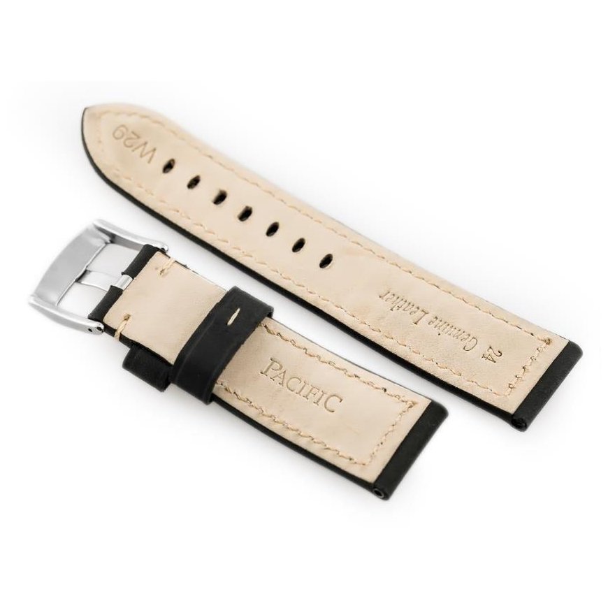 Pacific W29 leather watch strap - black - 24mm – 3