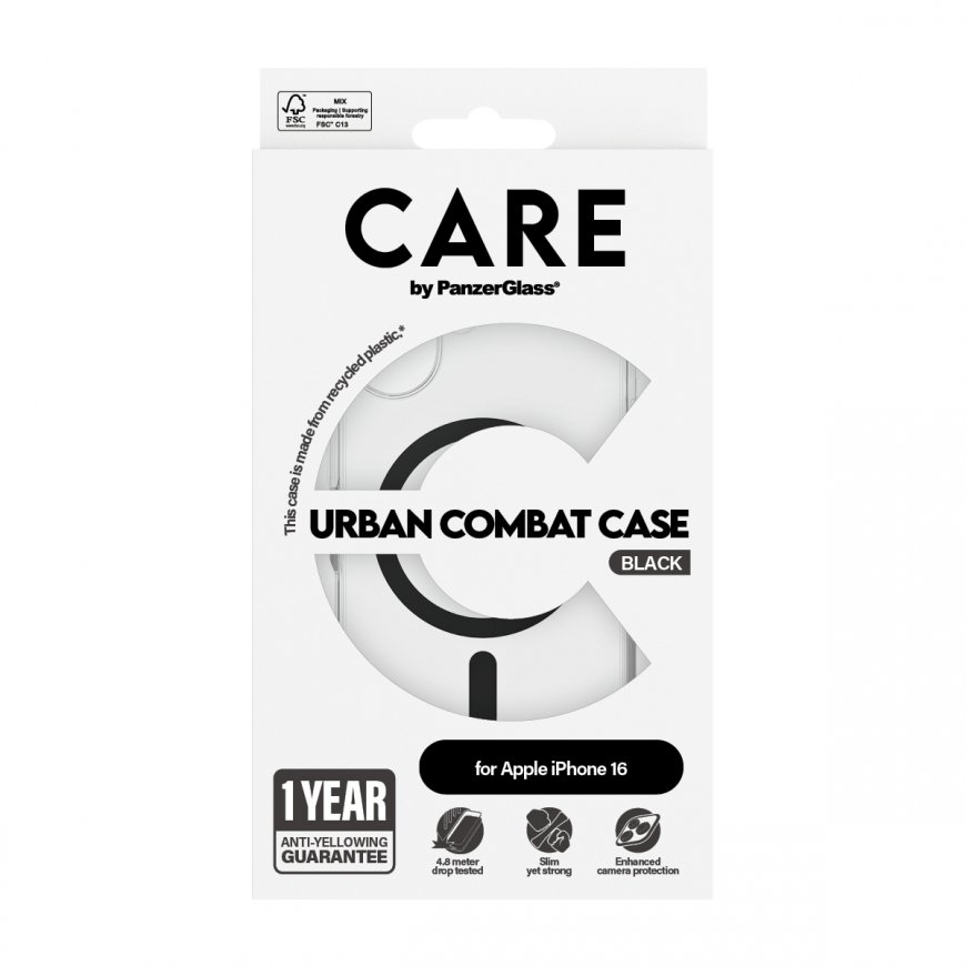 PanzerGlass CARE by ® Flagship Case Transparent Urban Combat w. Black MagSafe iPhone 16 mobiliojo te – 3