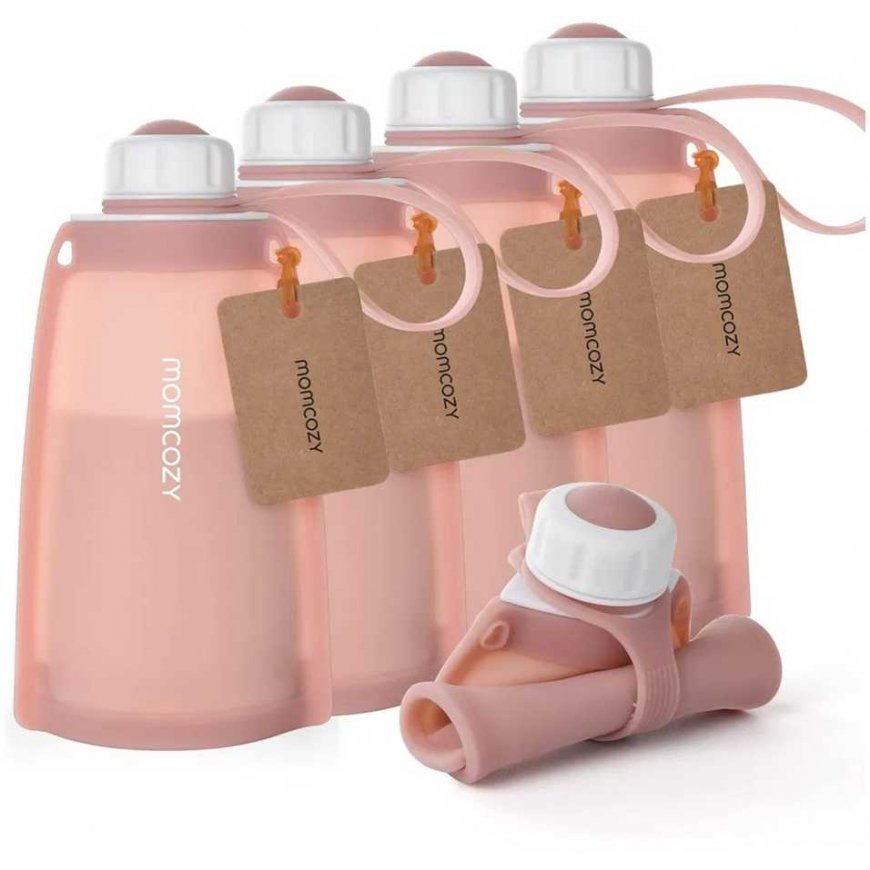 MOMCOZY DAUGKARTINIAI SILIKONINIAI PIENO LAIKYMO MAIŠELIAI, 5 PCS, PINK