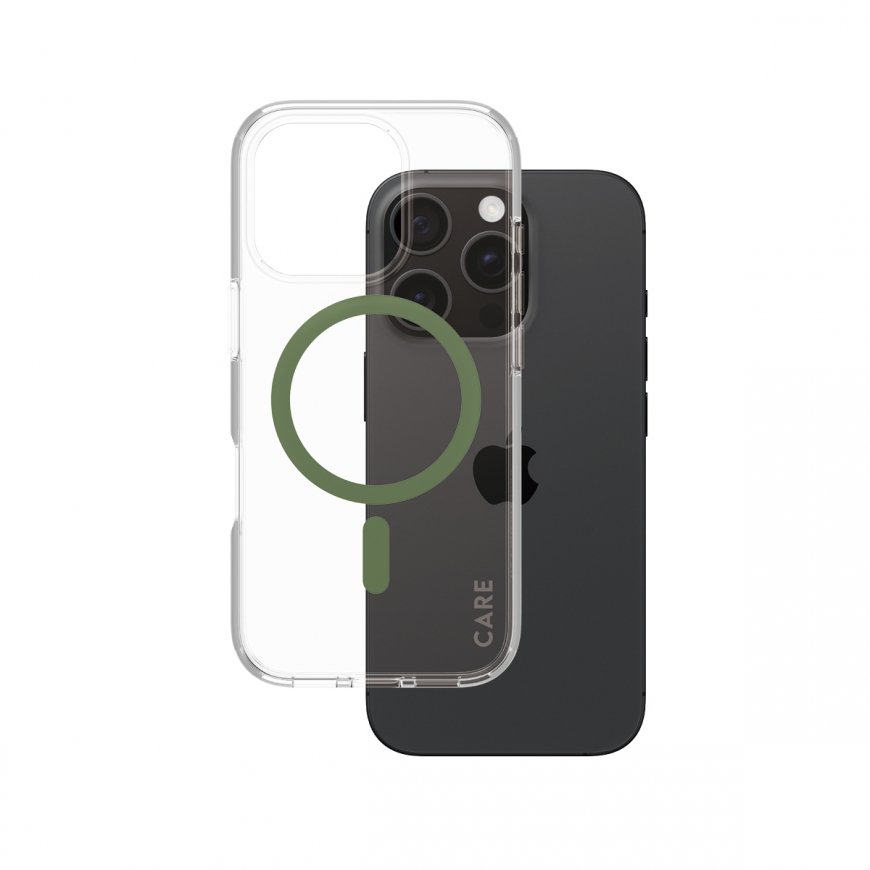 PanzerGlass CARE by ® Flagship Case Transparent Urban Combat w. Green MagSafe iPhone 16 Pro