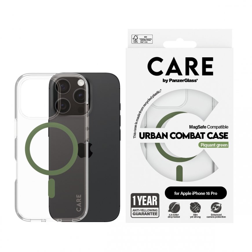 PanzerGlass CARE by ® Flagship Case Transparent Urban Combat w. Green MagSafe iPhone 16 Pro mobile p – 2