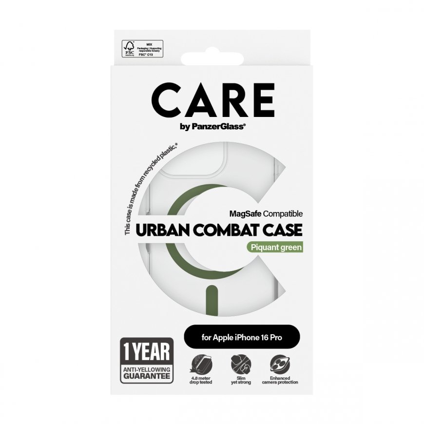 PanzerGlass CARE by ® Flagship Case Transparent Urban Combat w. Green MagSafe iPhone 16 Pro mobile p – 3