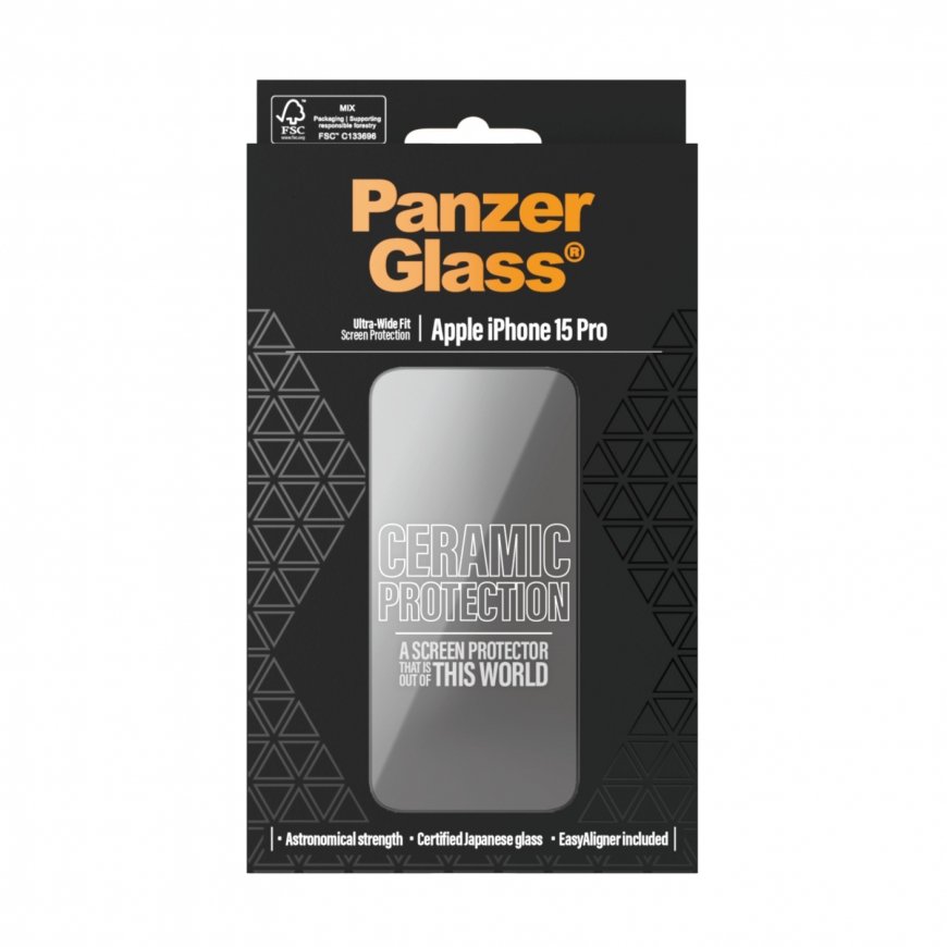 PanzerGlass ® Ceramic Screen Protector iPhone 15 Pro | Ultra-Wide Fit w. EasyAligner Caurspīdīgs ekr – 3
