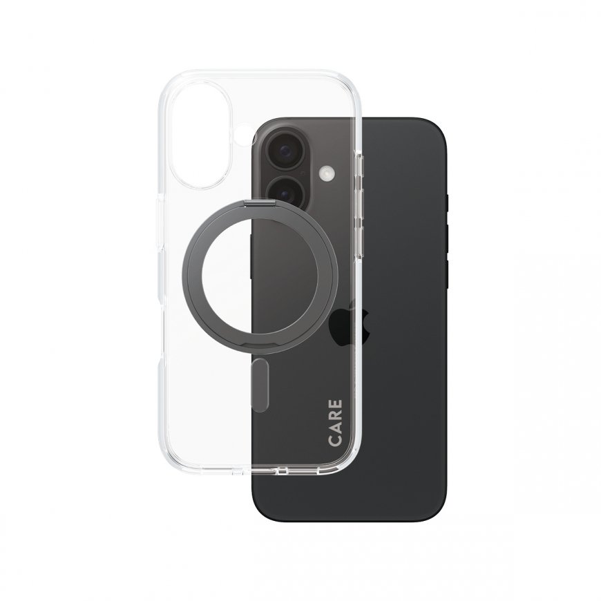 PanzerGlass CARE by ® Feature Case Transparent w. Black Kickstand & MagSafe iPhone 16 mobiliojo tele