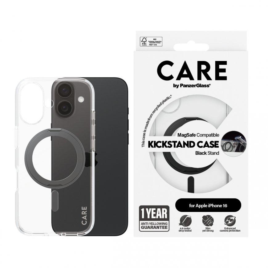PanzerGlass CARE by ® Feature Case Transparent w. Black Kickstand & MagSafe iPhone 16 – 2