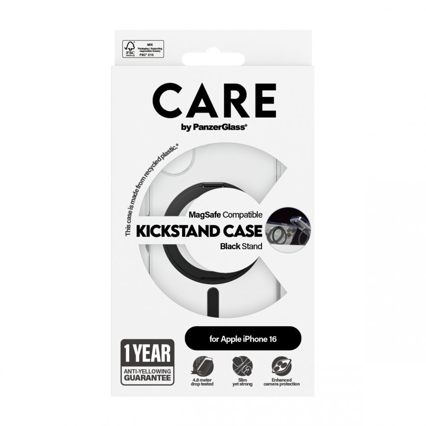 PanzerGlass CARE by ® Feature Case Transparent w. Black Kickstand & MagSafe iPhone 16 mobiliojo tele – 3
