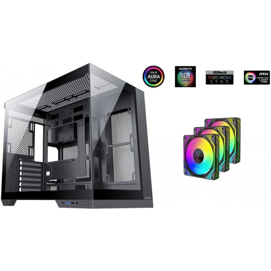 1St Cool 1stCOOL DREAMER корпус, средний размер башни, AU, USB 3.0, USB-C, 3x 120 мм ARGB вентиляторы, черный