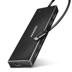 Axagon HUE-F7C 7x USB 3.2 Gen 1 ALU FLAT hub micro power IN 30cm USB-C USB 3.2 Gen 1 (3.1 Gen 1) Type-A 5000 Мбит/с Черный