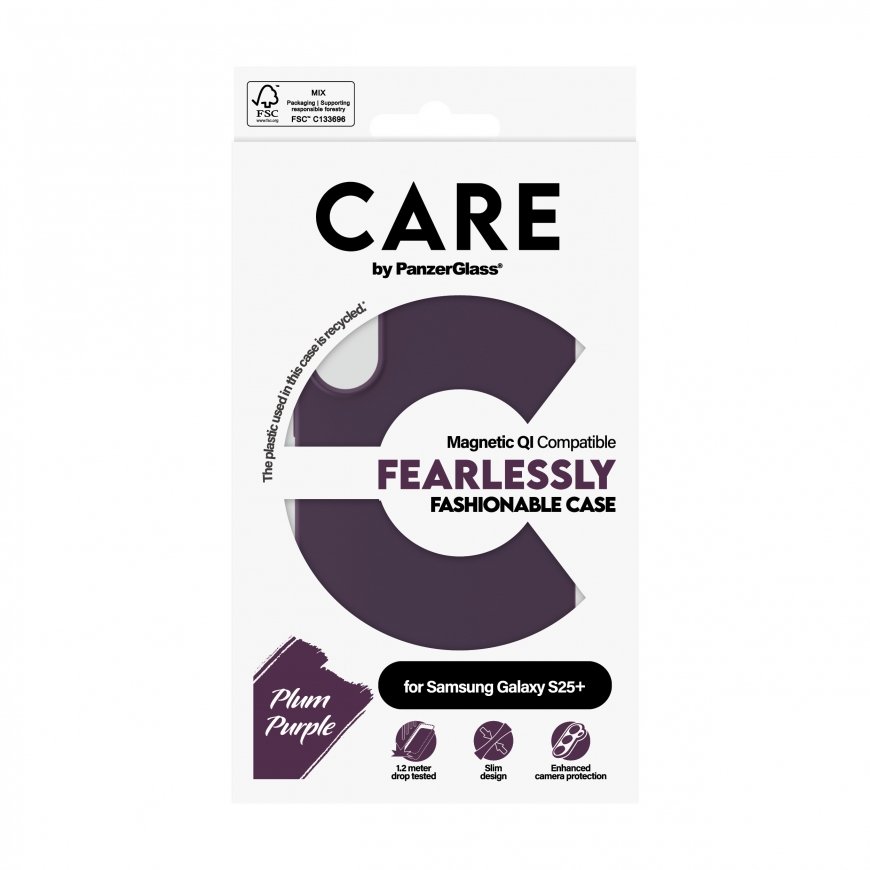 PanzerGlass CARE by ® Fashionable Case Plum Purple w. Qi Compatible Samsung Galaxy S25+ mobile phone – 3