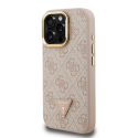 Guess PU 4G Strass Triangle Logo Stand Camera Frame MagSafe case for Apple iPhone 15 Pro Max in pink color Guess PU 4G Strass Triangle Logo Stand Camera Frame MagSafe case for Apple iPhone 15 Pro Max in pink color