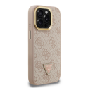 Чехол Guess PU 4G Strass Triangle Logo Stand Camera Frame MagSafe для Apple iPhone 15 Pro Max розового цвета Чехол Guess PU 4G Strass Triangle Logo Stand Camera Frame MagSafe для Apple iPhone 15 Pro Max розового цвета