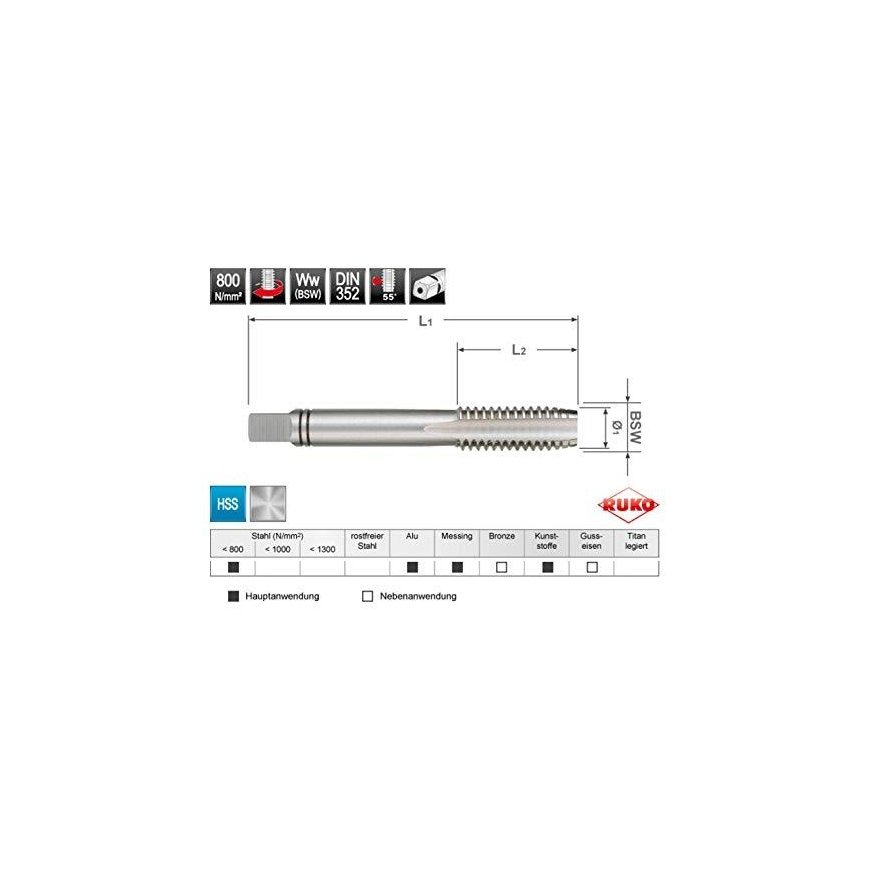 Manual Tapping Tool RUKO BSW DIN 352 HSS 7/16" – 5