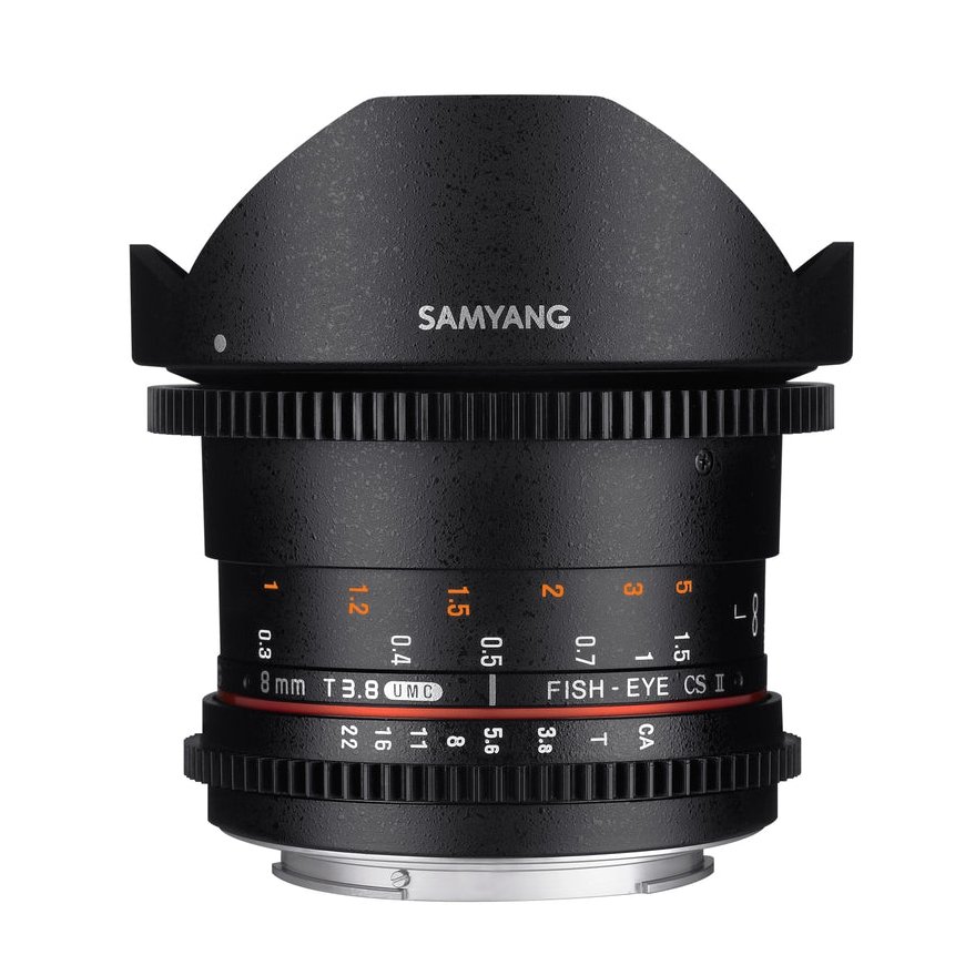 Samyang 8mm T/3.8 Fish Eye HD Cine, MFT SLR Plats "zivs acs" objektīvs Melns