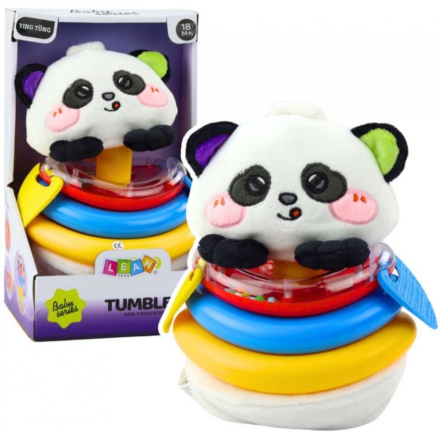 „Lean Toys“ sensoriska rotaļlieta-kauss, pandu piramīdas formas šūpojošs košļājamais, rattles