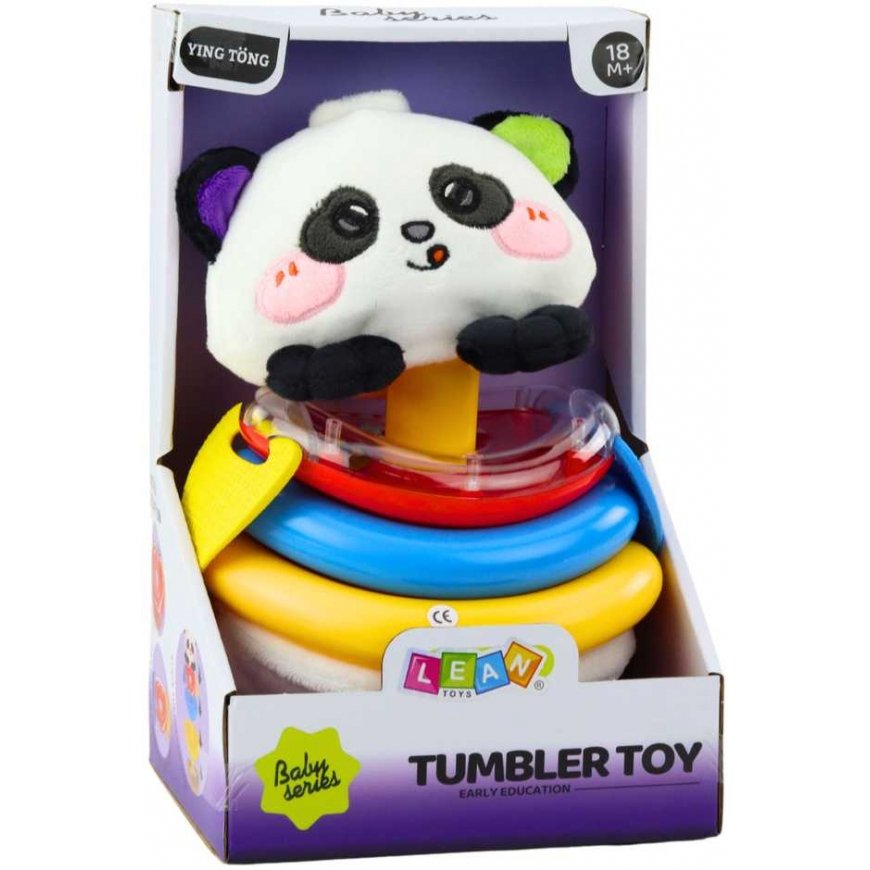 „Lean Toys“ sensorinis žaislas-stiklinė, pandos piramidės formos supamasis kramtukas, barškutis – 4