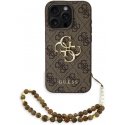 Guess PU 4G Metallilogo-hihnalla varustettu suojakotelo Apple iPhone 15 Pro Max:lle ruskeana